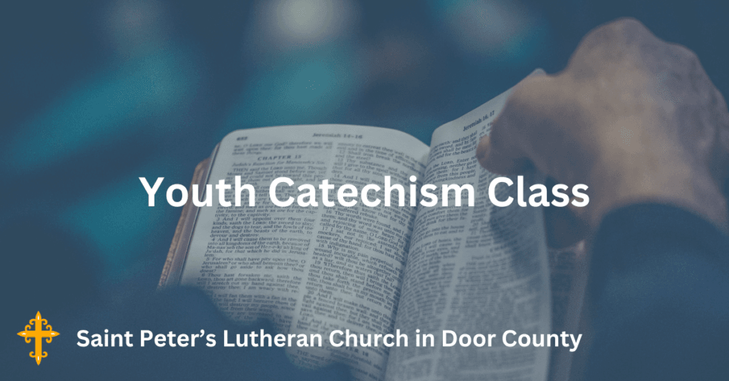 Bible open. Superimposed text says "Youth Catechism Class."