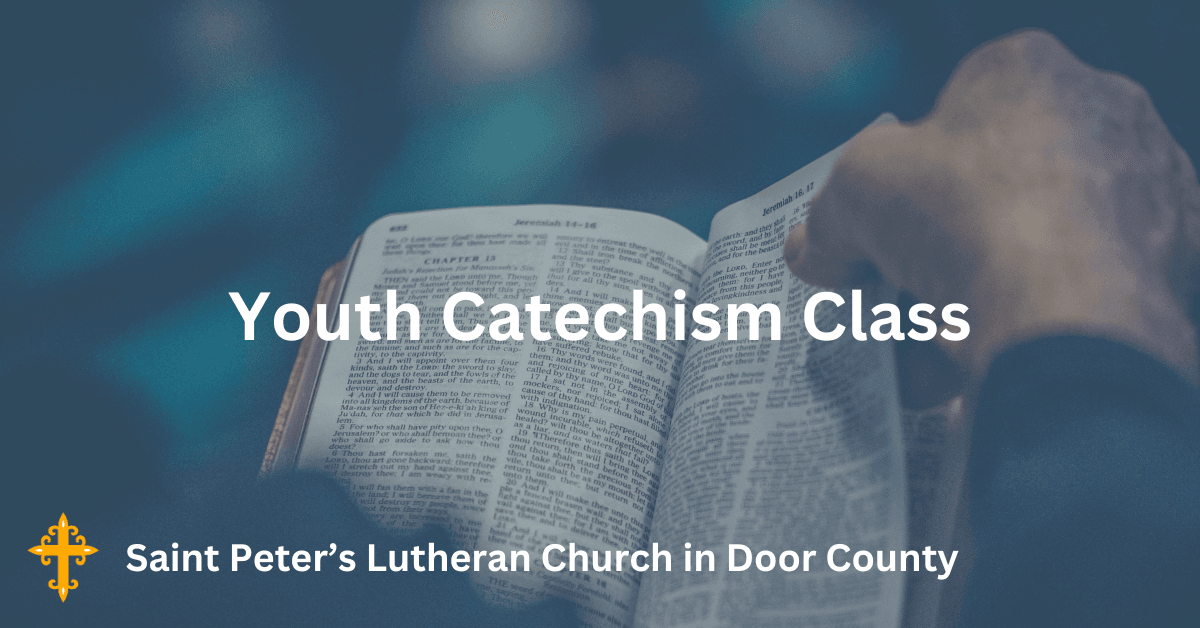 Bible open. Superimposed text says "Youth Catechism Class."