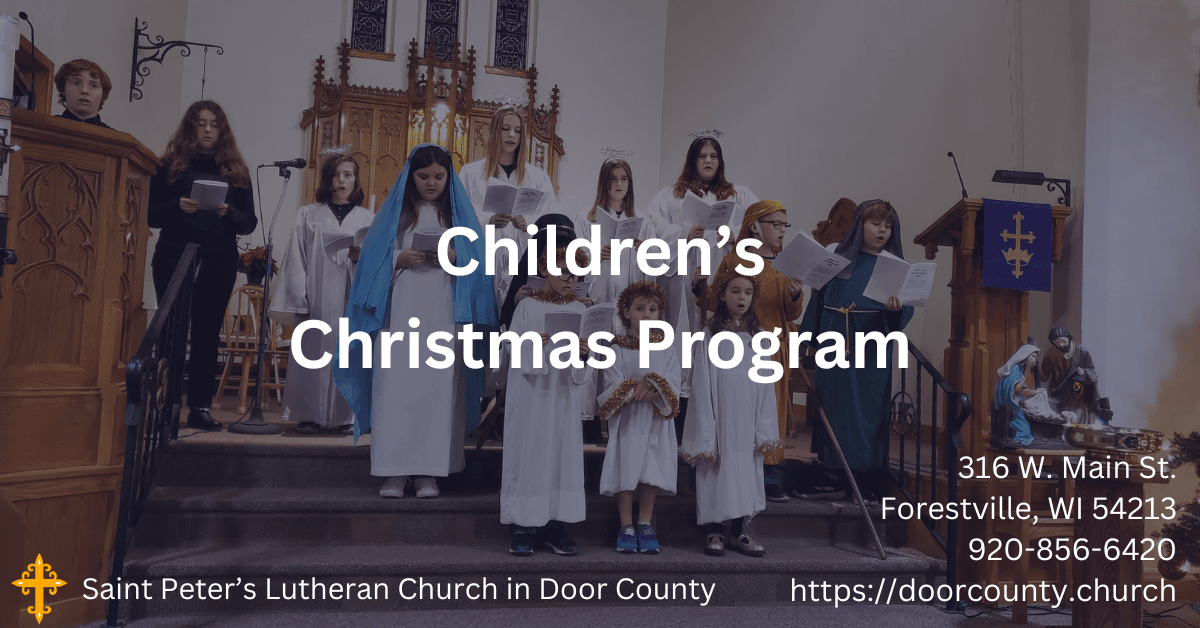 Children in Christmas attire. Superimposed text says: Children's Christmas Program