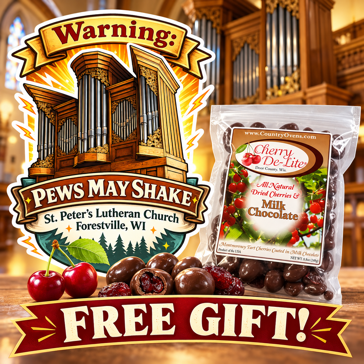 free-gift free gift chocolate covered cherries and sticker